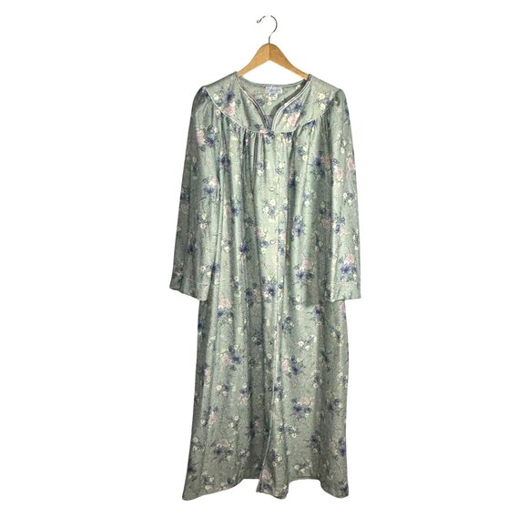 VTG Catherines Womens Green Floral Long Sleeve Button-Front Nightgown SZ 3XL - Picture 2 of 8